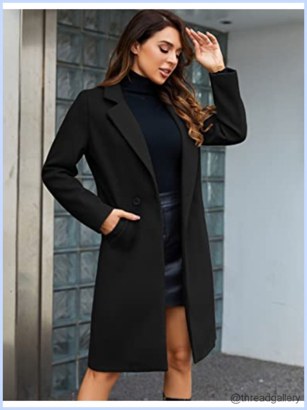 Wool Blend Pea Coat Long Sleeve Knee Length Notched Lapel Women - Picture 4 of 6